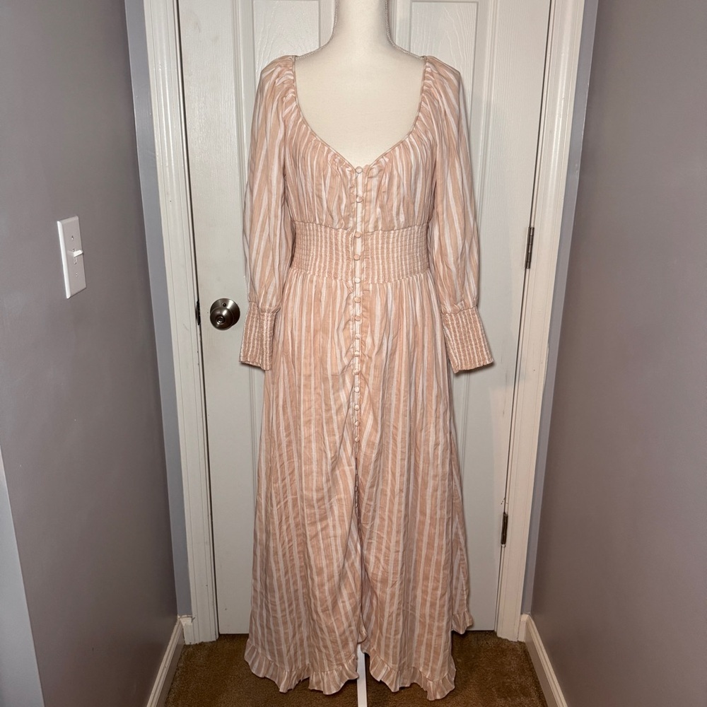 NWT Anthropologie Long-Sleeve Smocked-Waist Stripe Maxi Dress - Picture 2 of 16